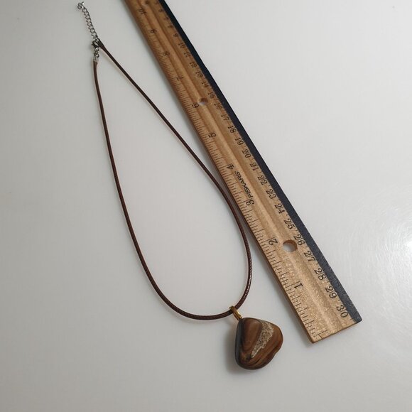 Brown Agate Pendant Necklace Leather Cord Adjustable 17 to 19 Inch Handmade Gift - Picture 5 of 5